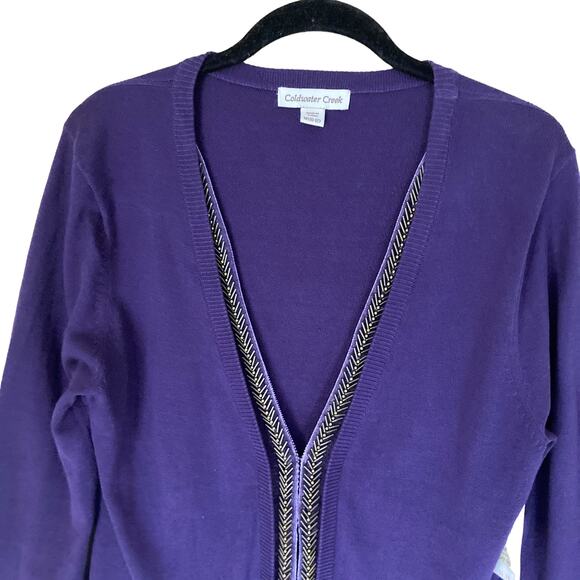 Coldwater Creek Silk Blend Western Bead Trim Cardigan Purple Size M - Picture 3 of 8